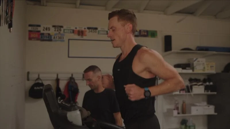 A runner in the Santa Monica lab during a blood lactate test